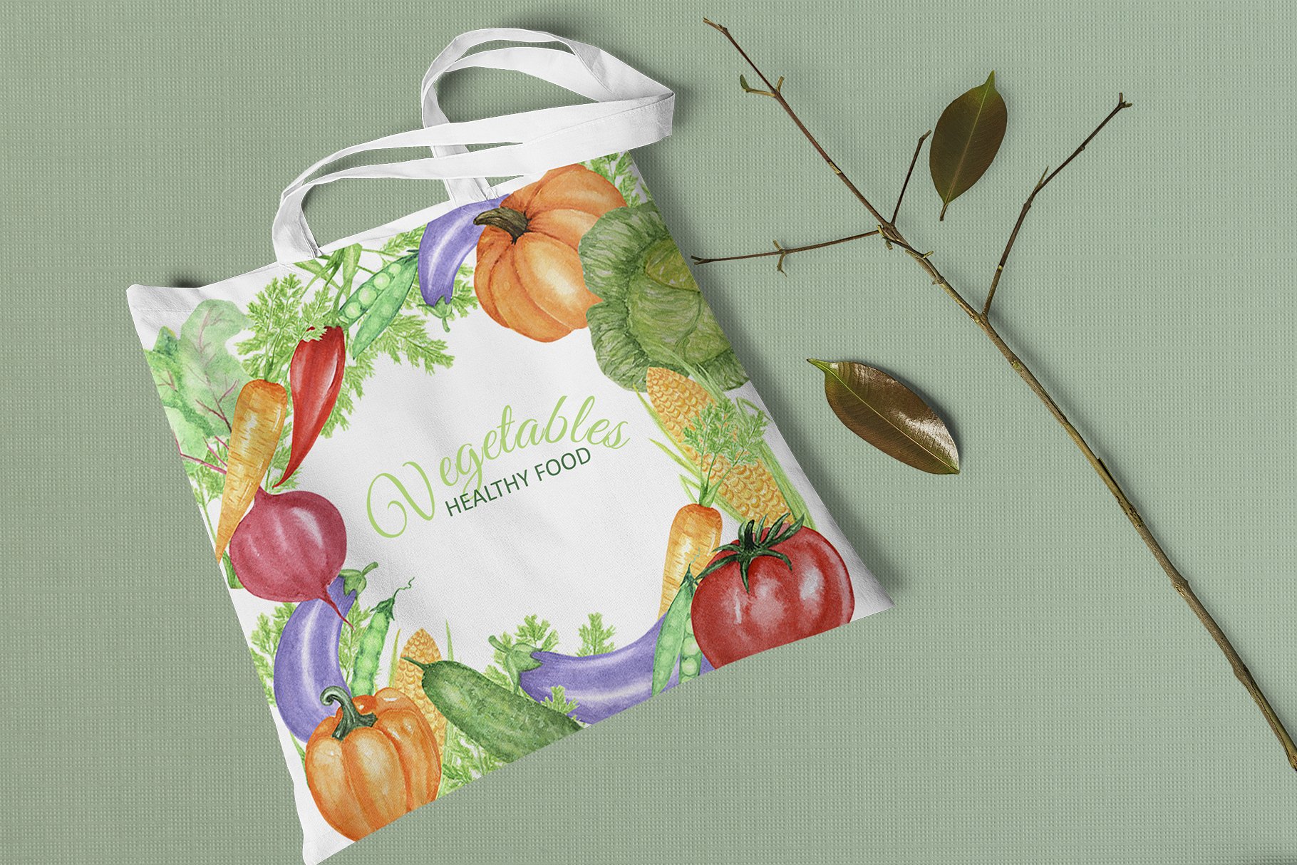 The bag has prints of various vegetables.