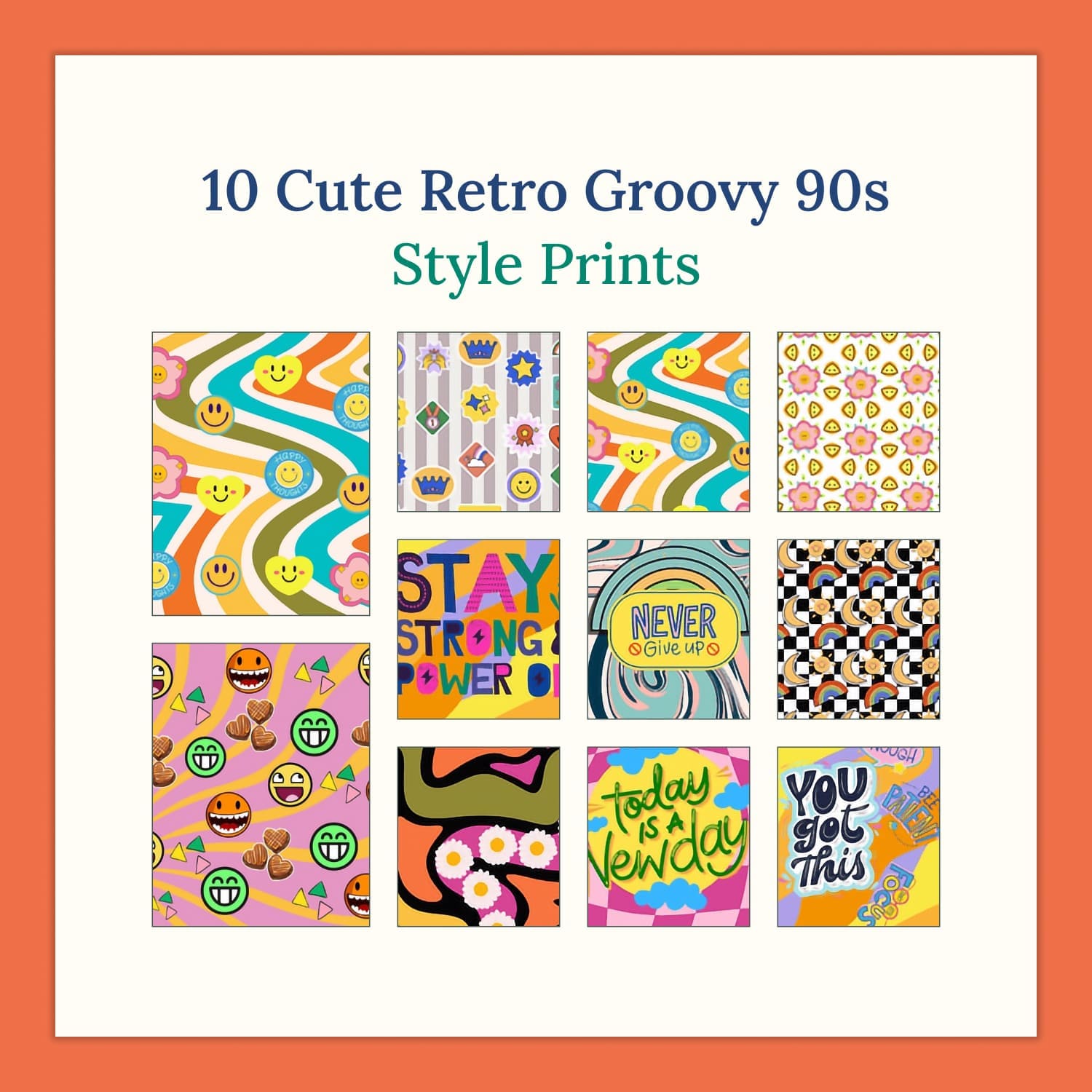 10 Cute Retro Groovy 90s Style Prints.