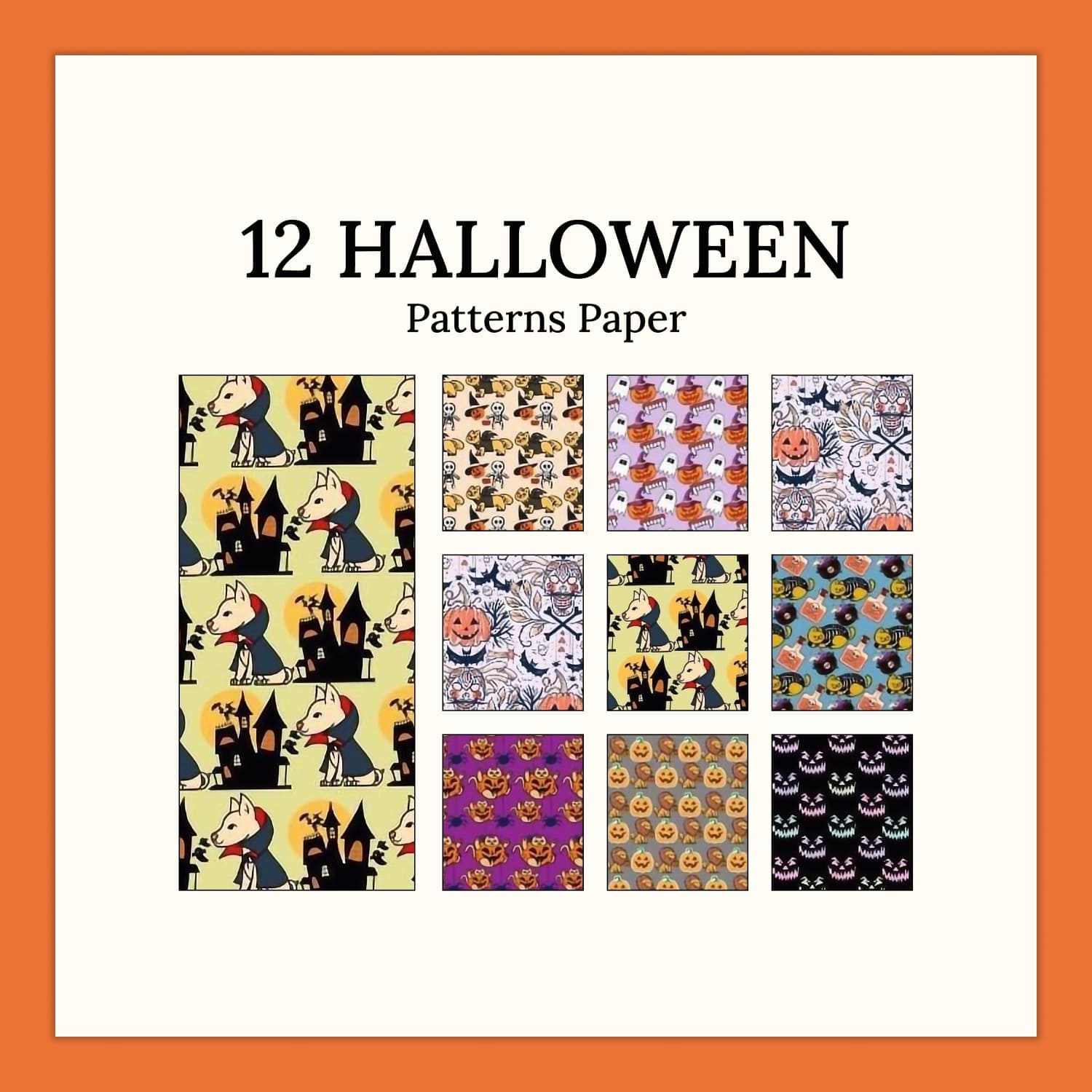 12 Halloween Patterns Paper, Background.