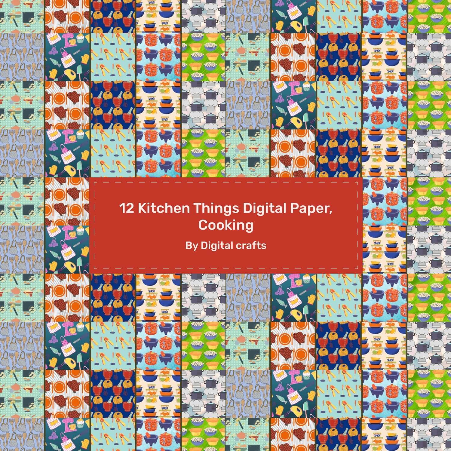 12 Kitchen Things Digital Paper, Cooking.