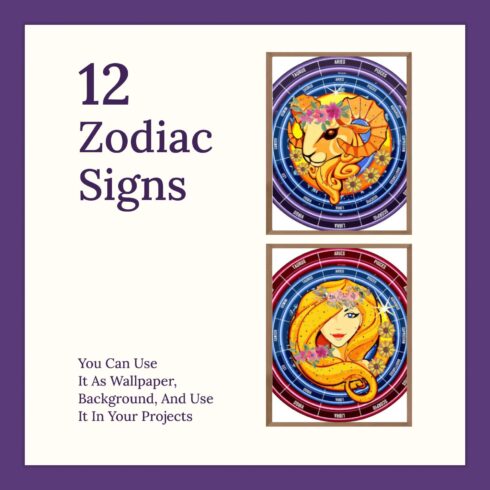 12 Zodiac Signs, Astrology Sign Graphics.