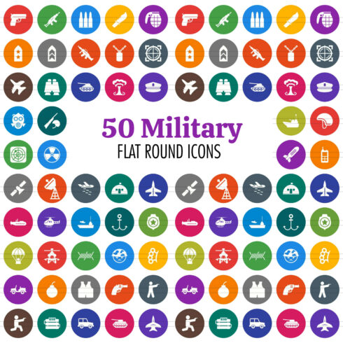 50 Military Flat Round Icons.