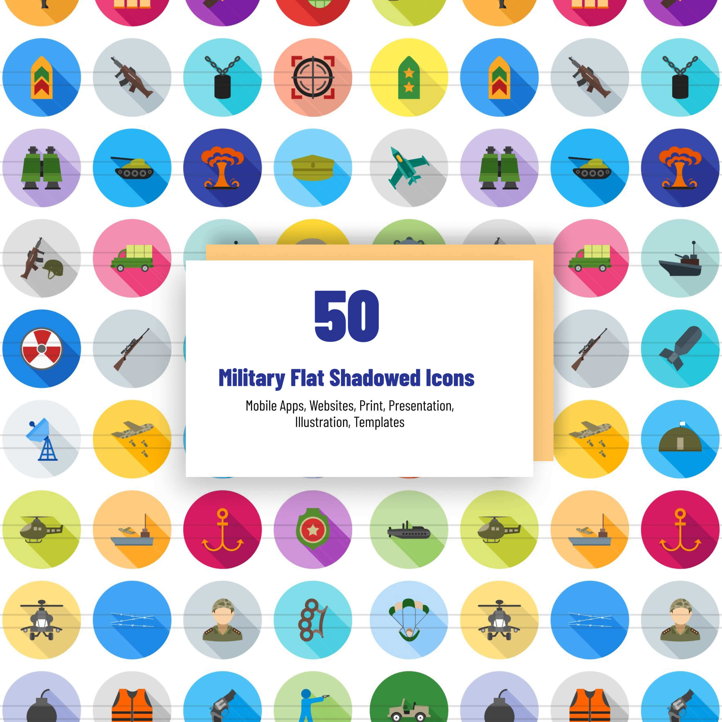 50 Military Flat Shadowed Icons.