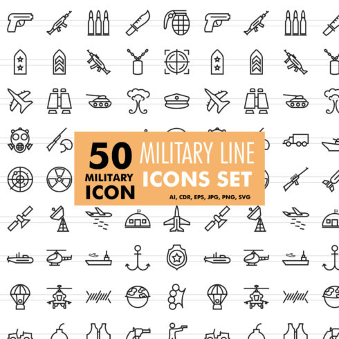 50 Military Line Icons.
