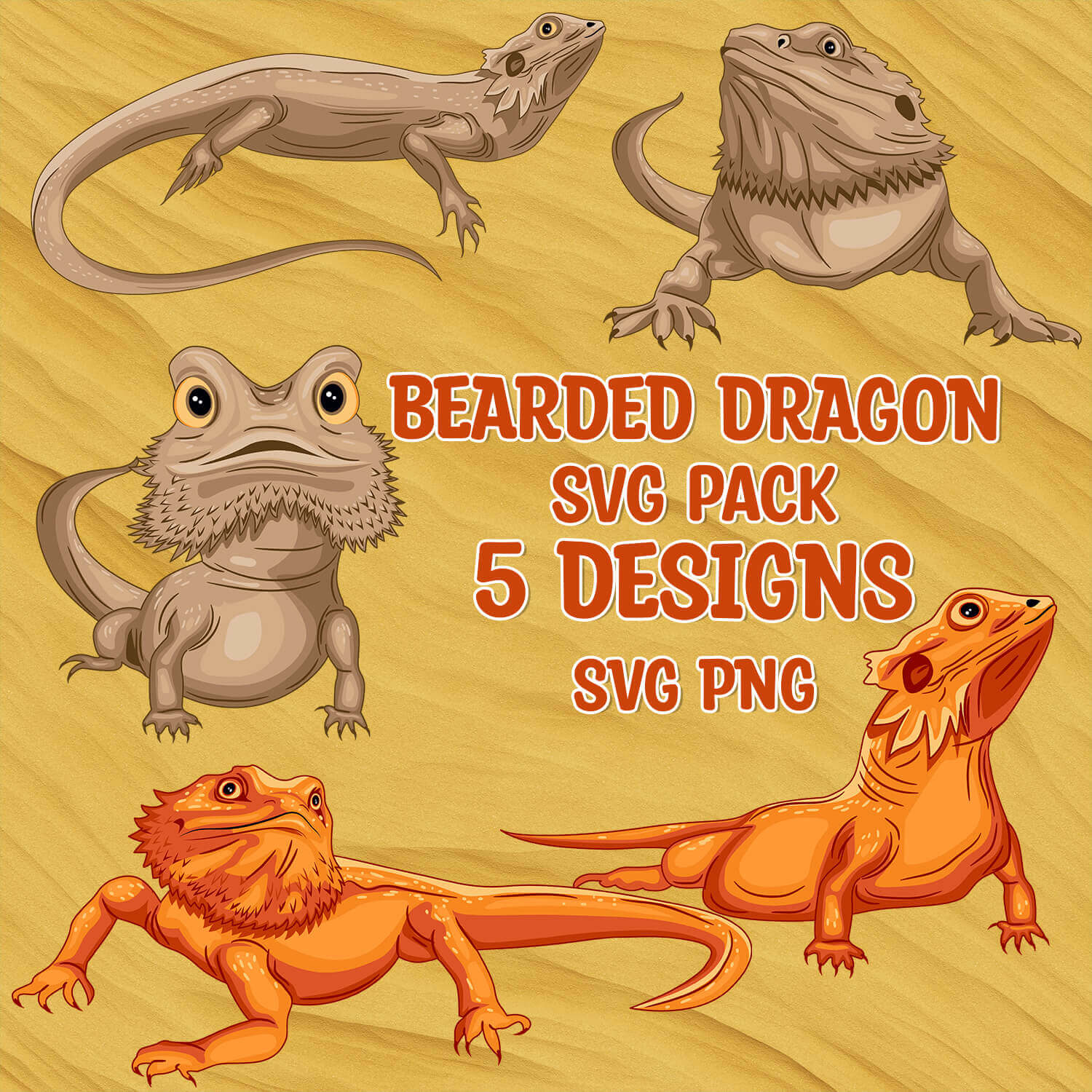 5 Designs of Bearded Dragon SVG.