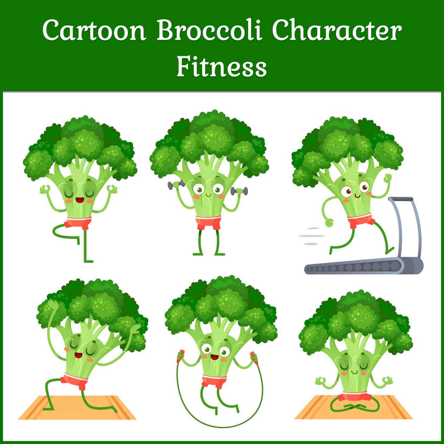 Cartoon Broccoli Character Fitness – MasterBundles