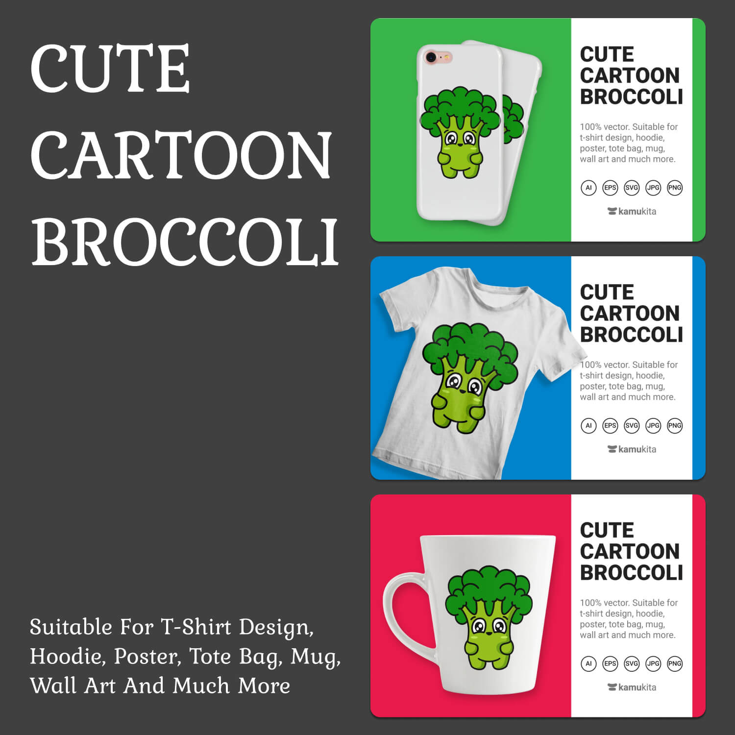 Cute Cartoon Broccoli.