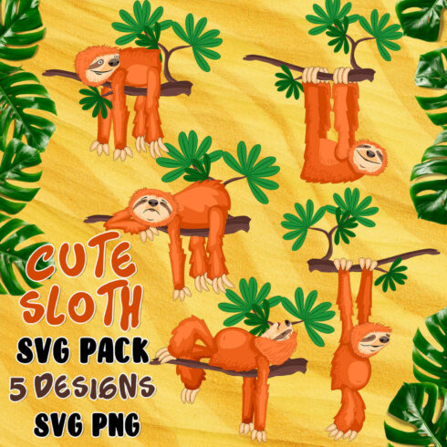 Cute sloth SVG pack 5 designs.