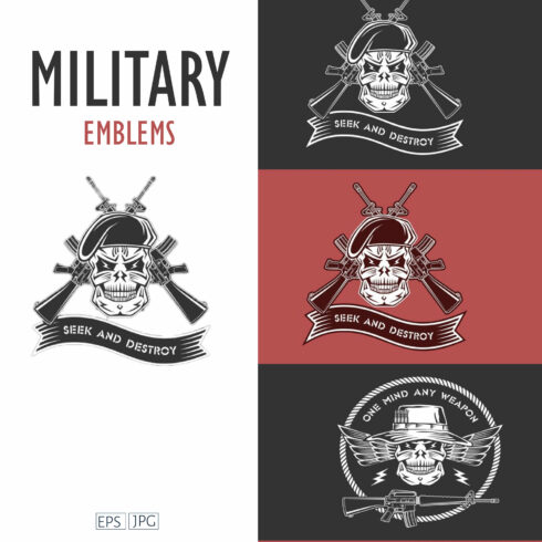 Military emblems with inscription "Seek and destroy".