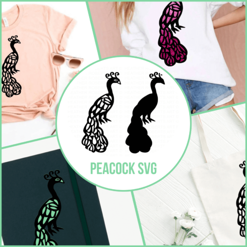 Collage of peacock svg cut files.