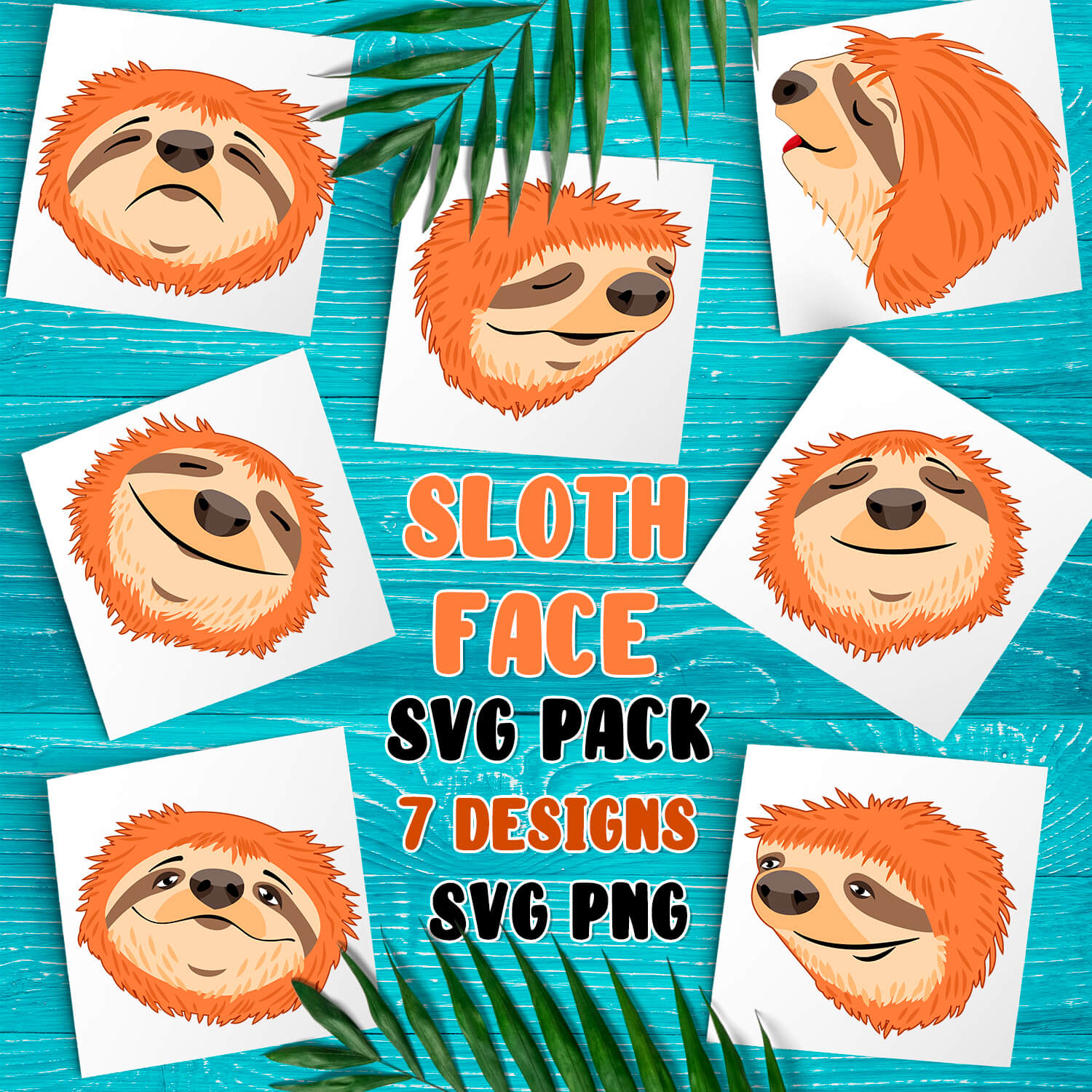 Sloth face svg pack 7 designs.