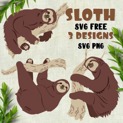 Sloth SVG free 3 designs.