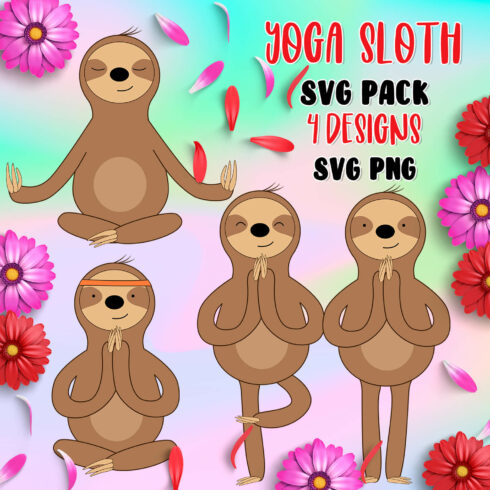 Yoga sloth SVG pack 4 designs.