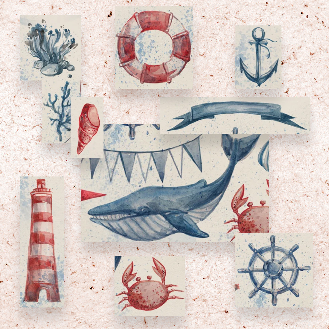 Preview nautical watercolor set.