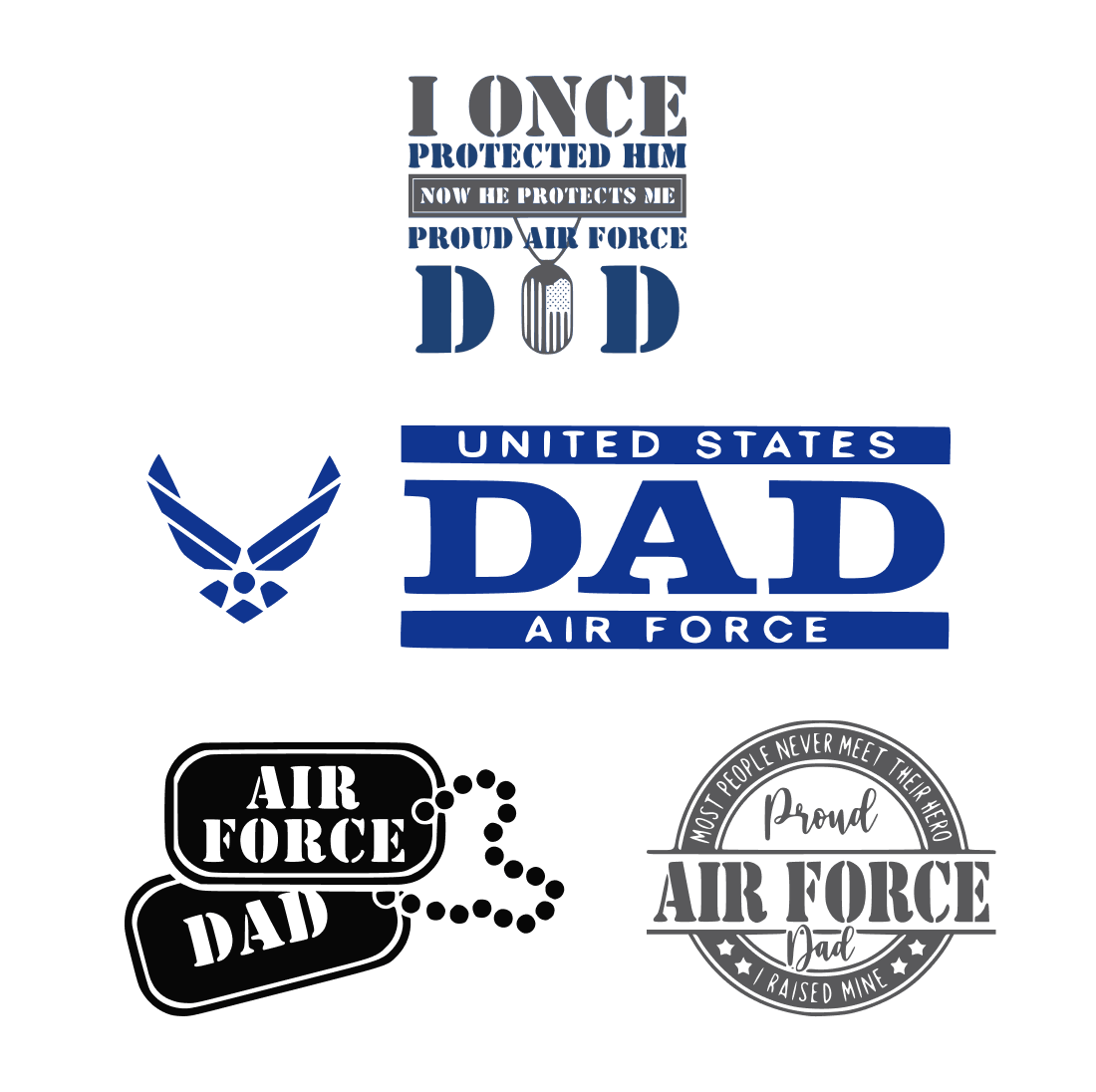 Inscription "I once protected him, now he protects me, proud Air Force dad" on the logos.
