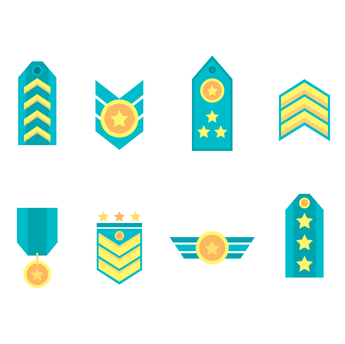 Awards for the Air Force in blue and yellow.