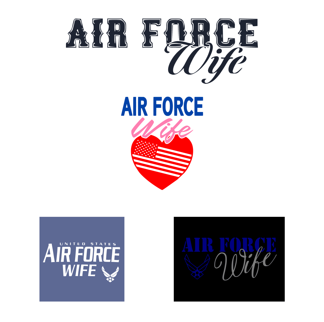 Creative logos with inscriptions about air force wife.
