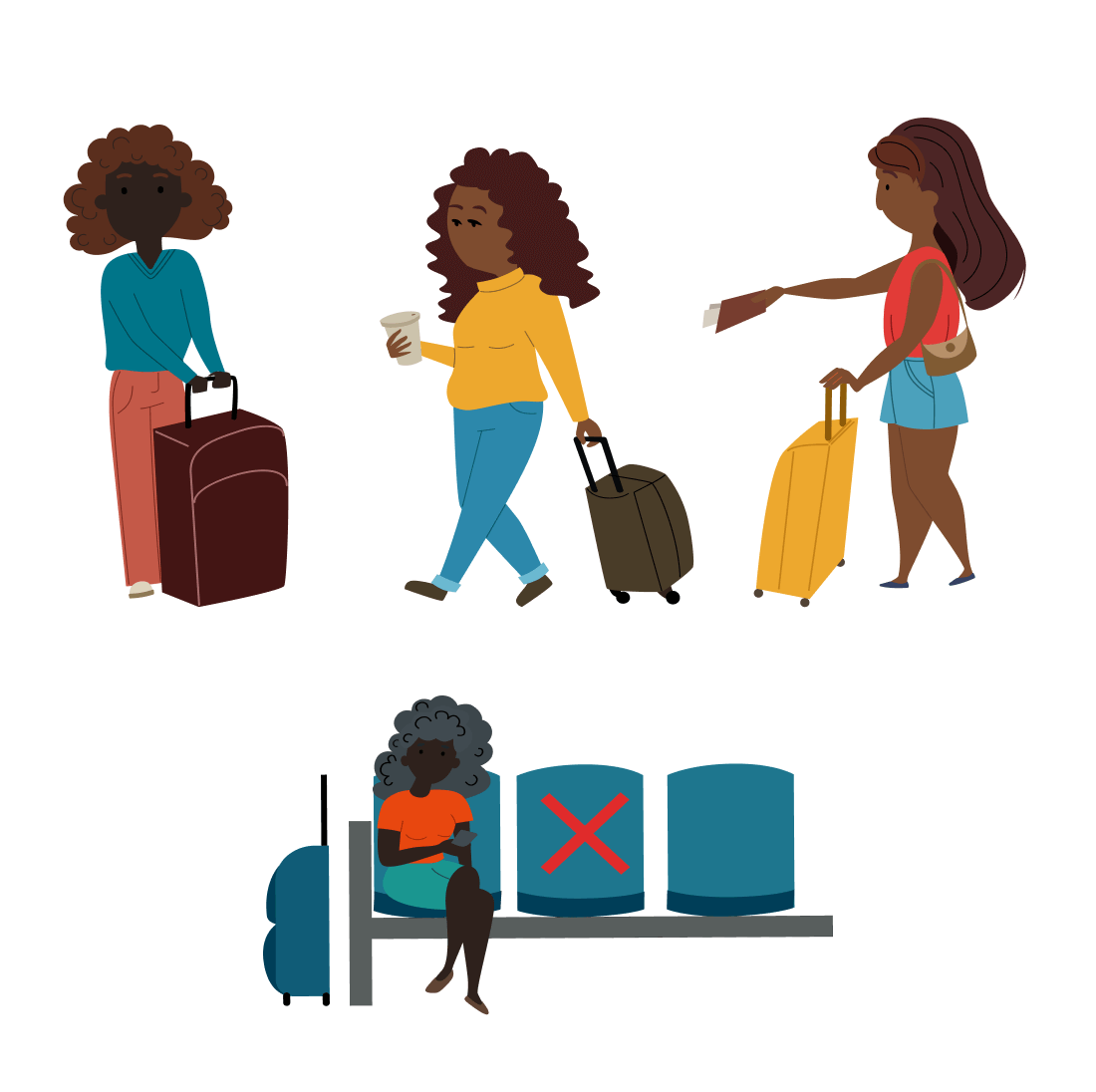A black girl is traveling with a suitcase.