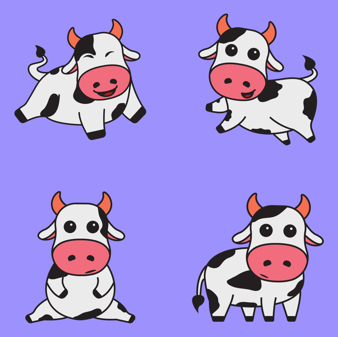 Image of happy cartoon cows on a blue background.
