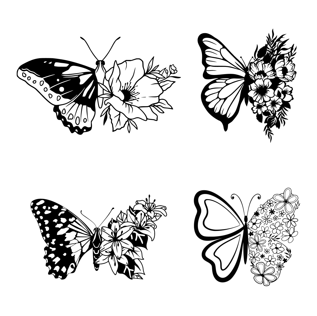 Black and White floral paper butterfly svg