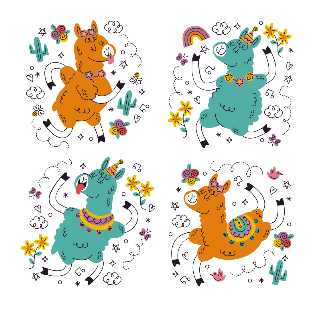 Set of three pictures of a llama.
