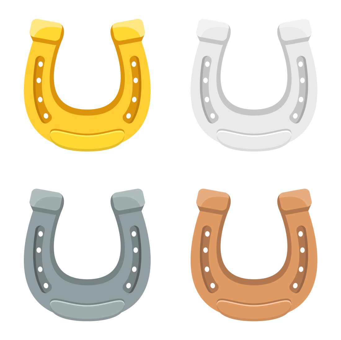 Four different types of horseshoes on a white background.