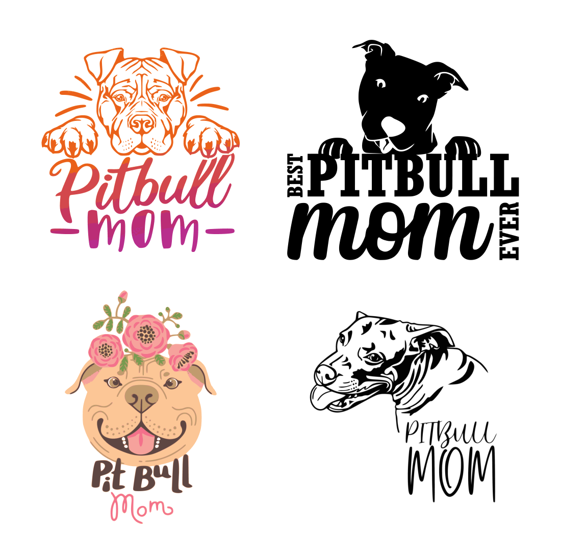 Set of four different types of pitbull mom stickers.