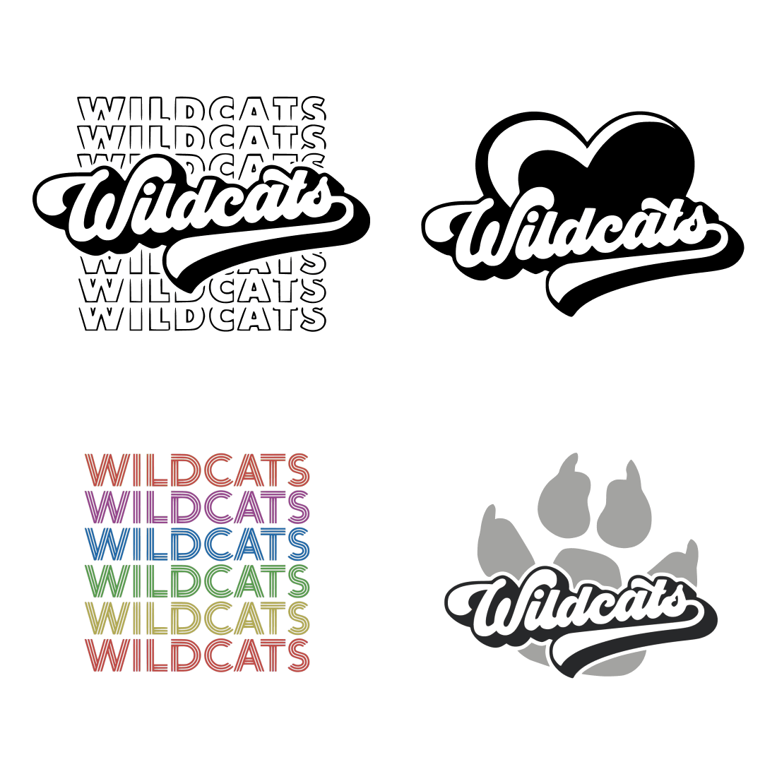 Four different logos for wild cats and wildcatss.