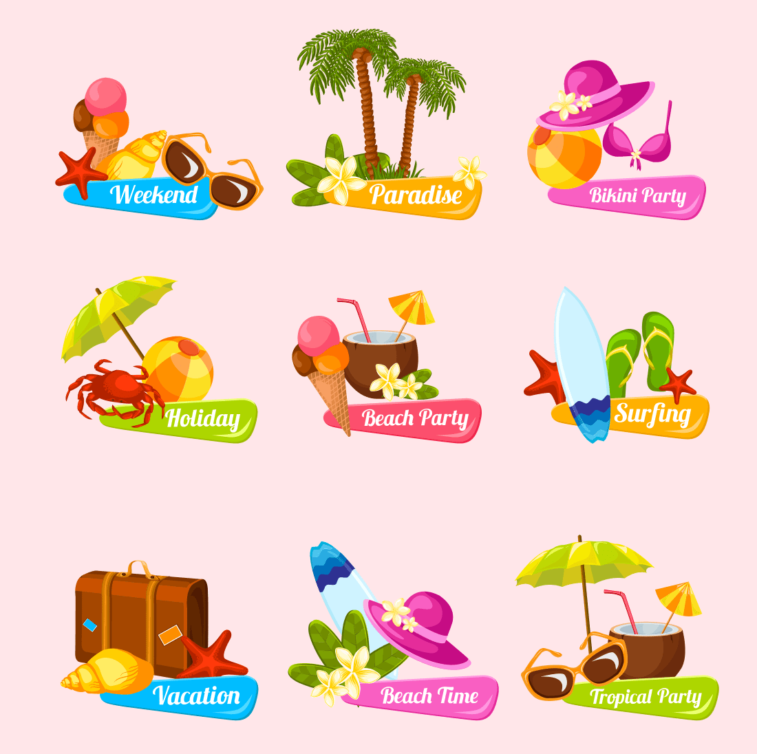 Summer vacation image with ice cream and suitcase.