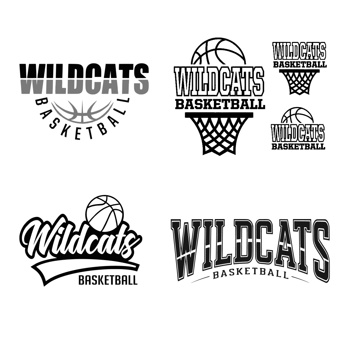 Bunch of different sports logos on a white background.