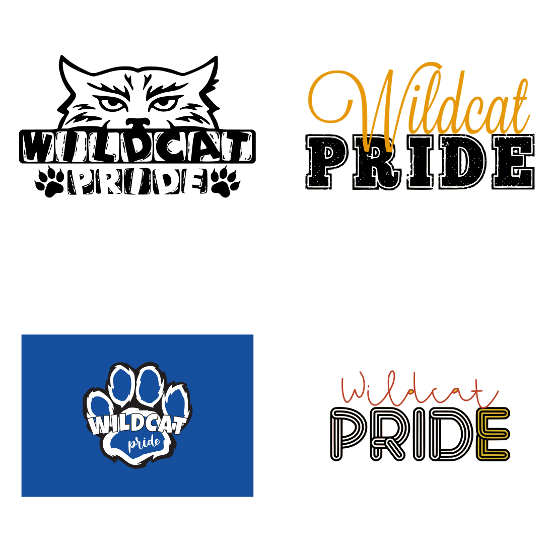 Four different logos for wildcat pride.
