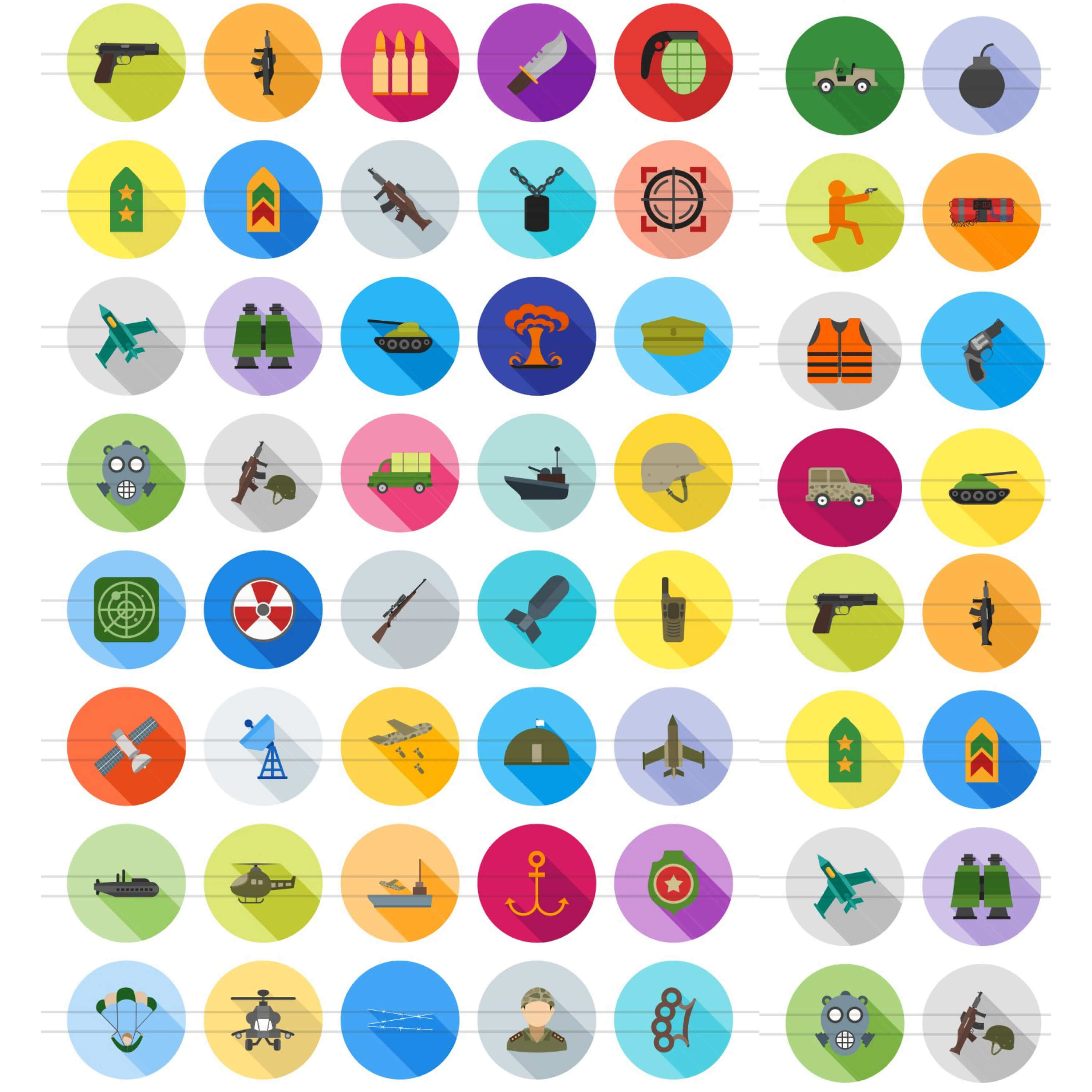 Military icons for mobile apps, websites, print, presentation, illustration, templates.
