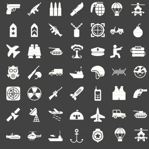 50 Military Glyph Inverted Icons – MasterBundles