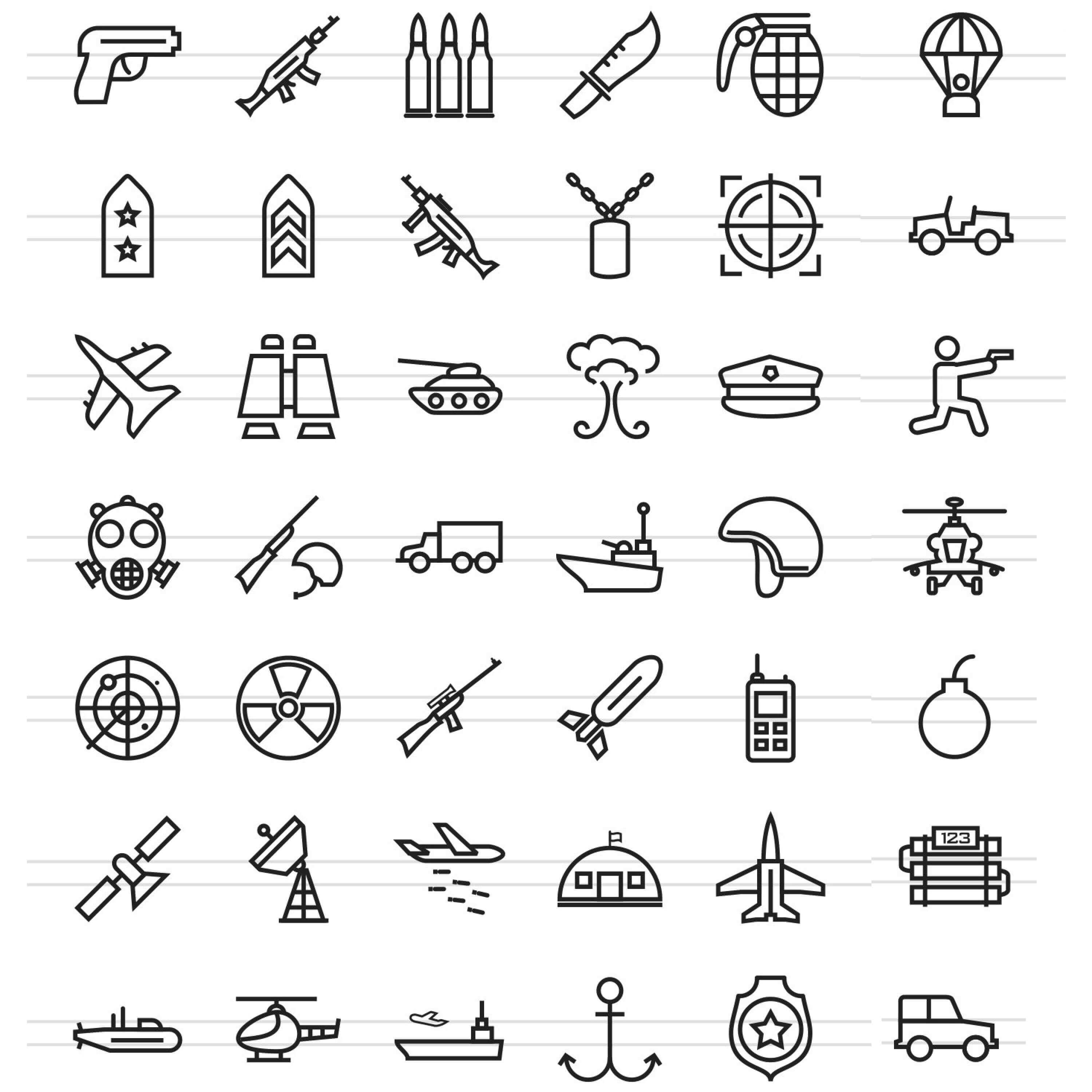 Icons with bunkers, helmets, explosions - and everything related to war.
