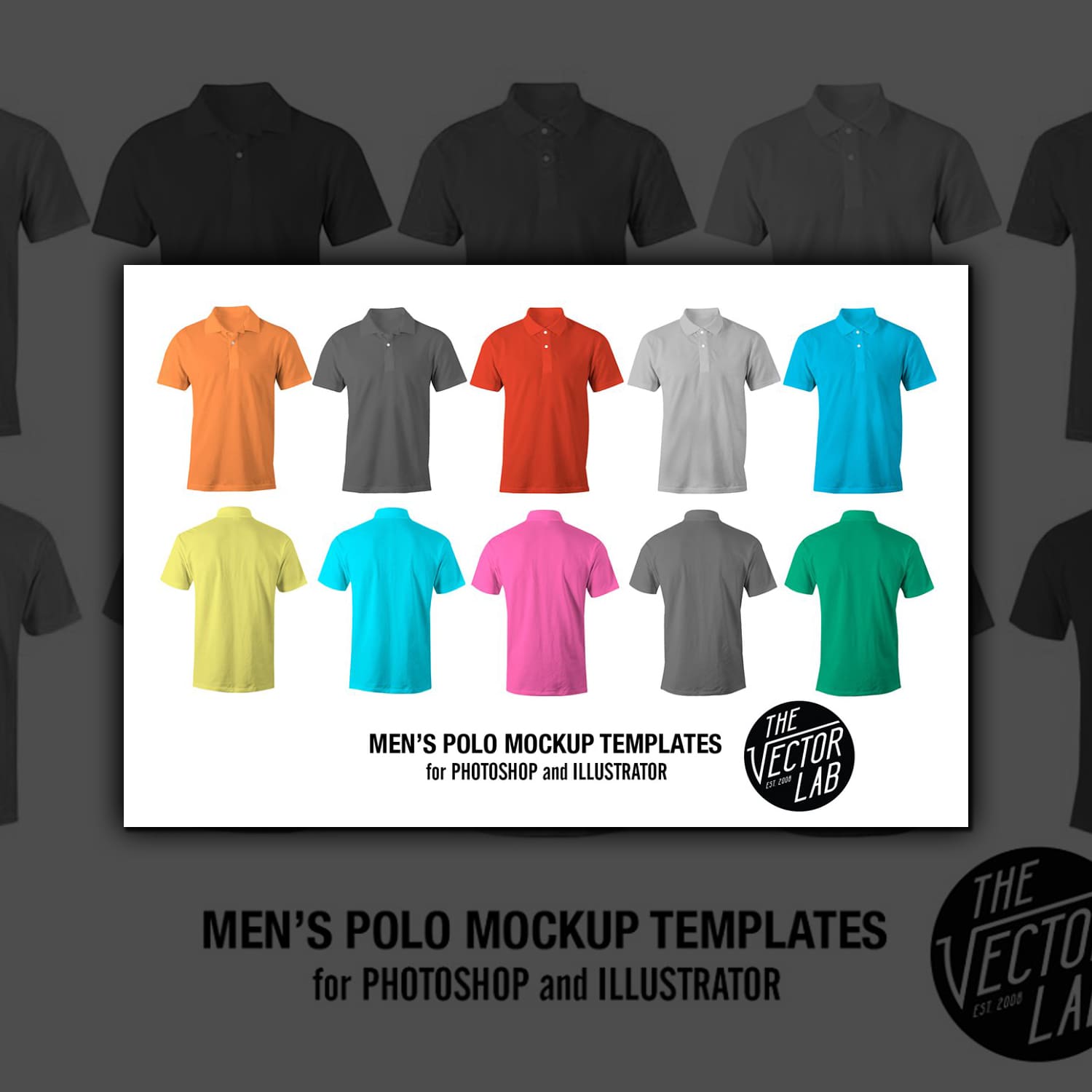 Men's Polo Shirt Mockup Templates for Photoshop and Illustrator.