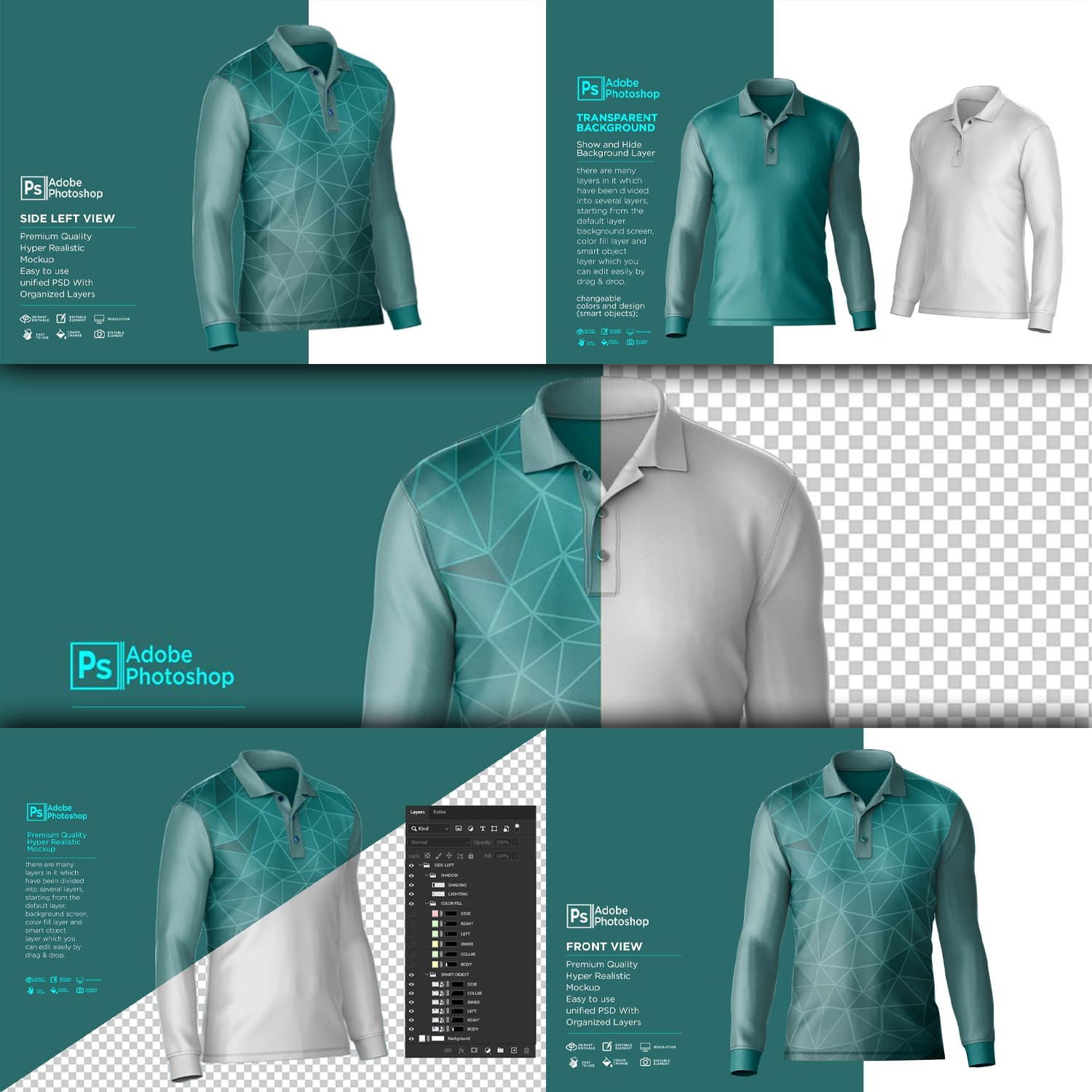 Polo shirt on colored and transparent backgrounds.