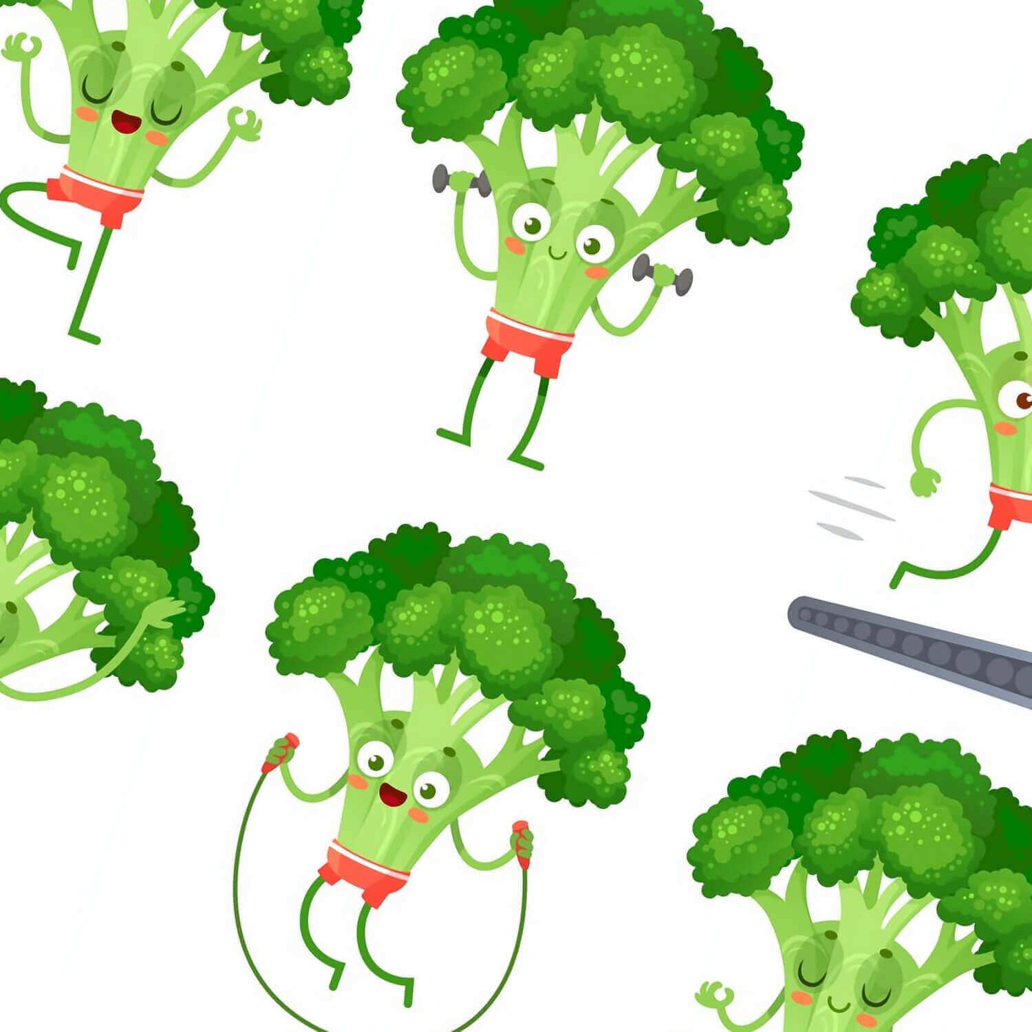 Broccoli are engaged in sports and meditation.