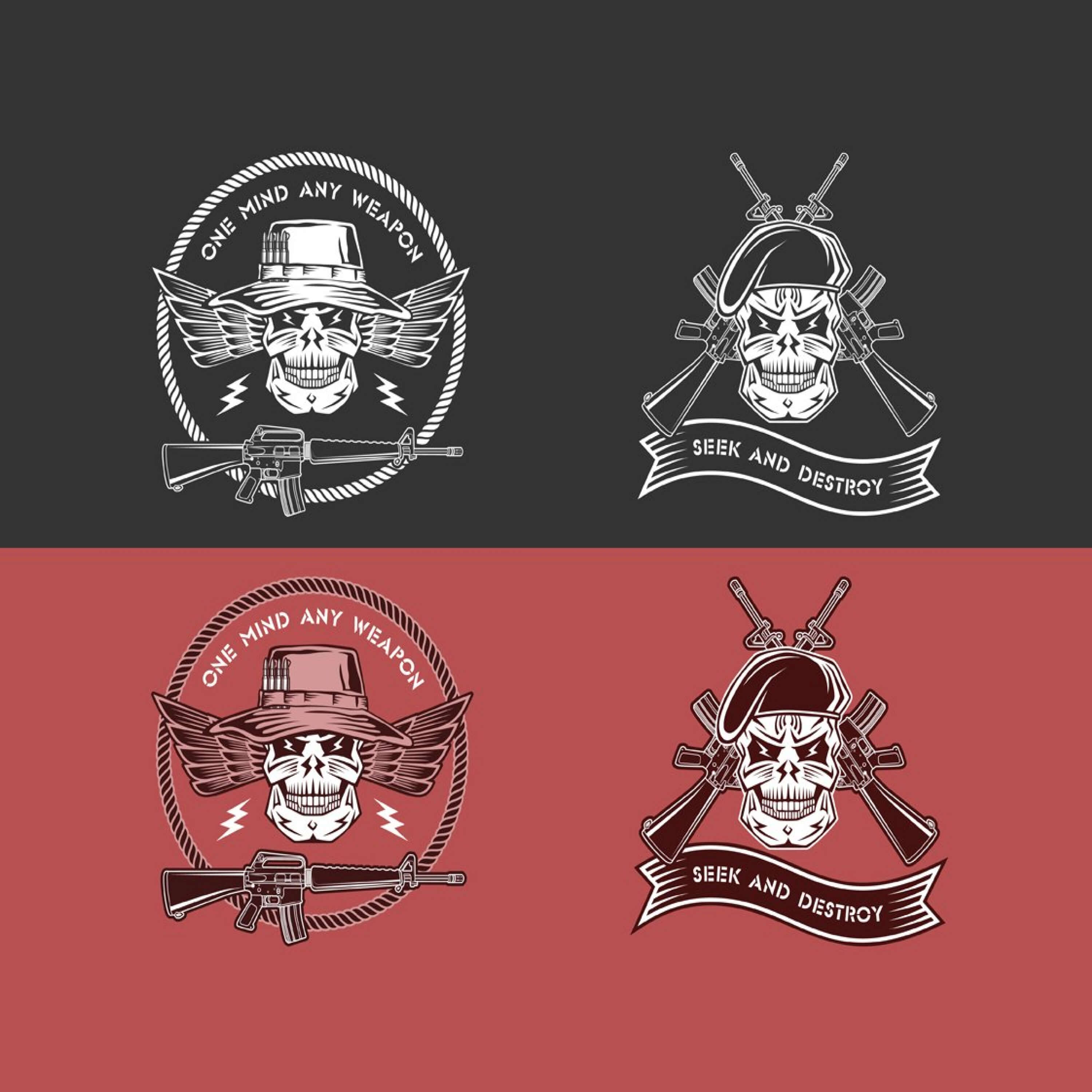 Military emblems with inscription "One mind any weapon".