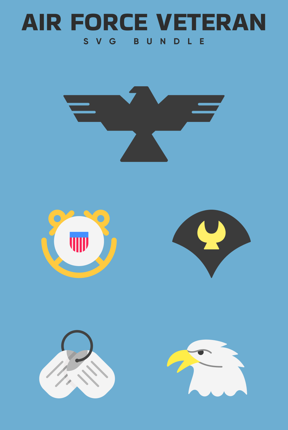 Air Force Veteran SVG symbols on blue background.
