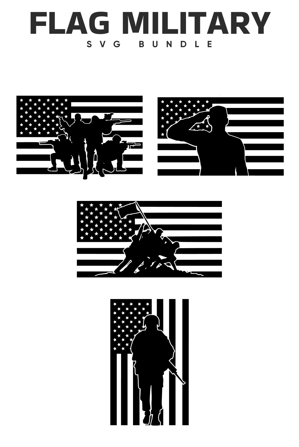 Military silhouettes on the background of the American flag.