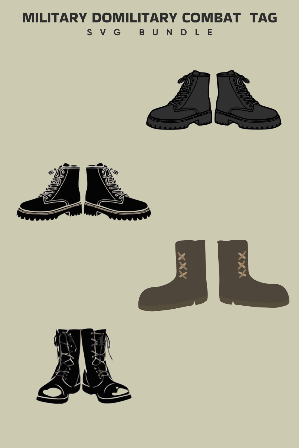 Military boots in gray and black colors.
