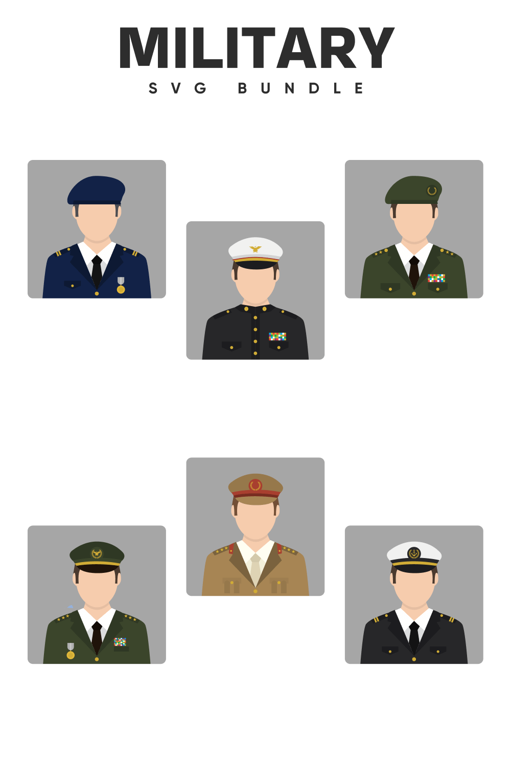 Examples of military uniforms.