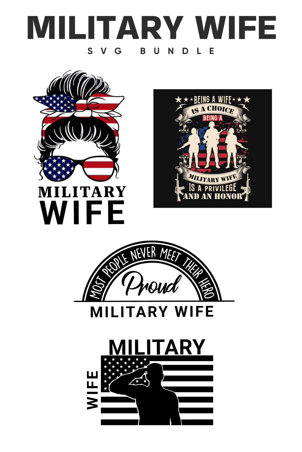 Four pictures with inscription "Military wife".