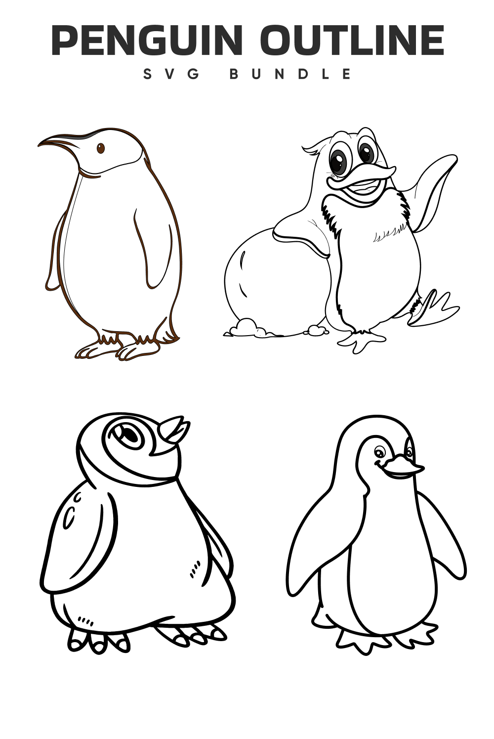 Penguins with big eyes are drawn using a contour.