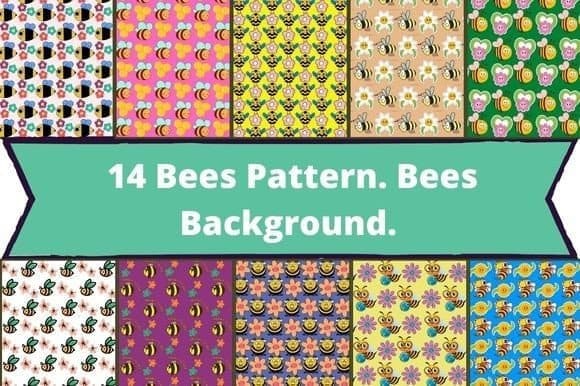Ten patterns with funny bees on colorful backgrounds.