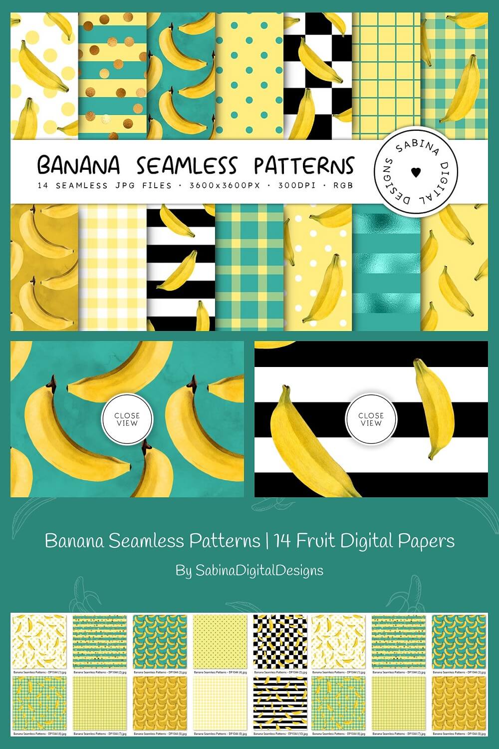 14 banana seamless patterns.