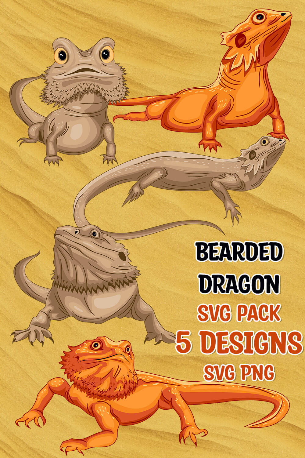 Bearded dragon SVG in orange and sand.
