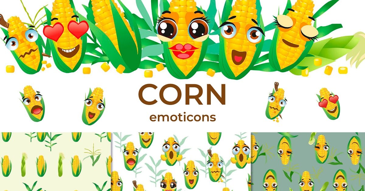 Corn with different facial expressions.