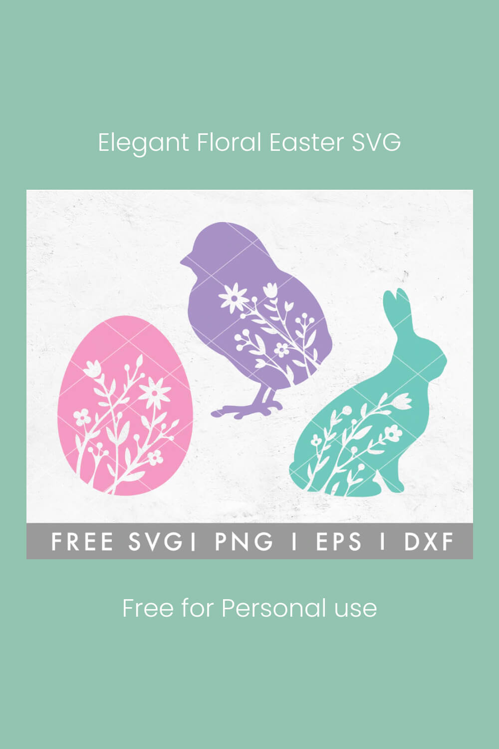Floral easter pink egg, chick, rabbit for Pinterest.