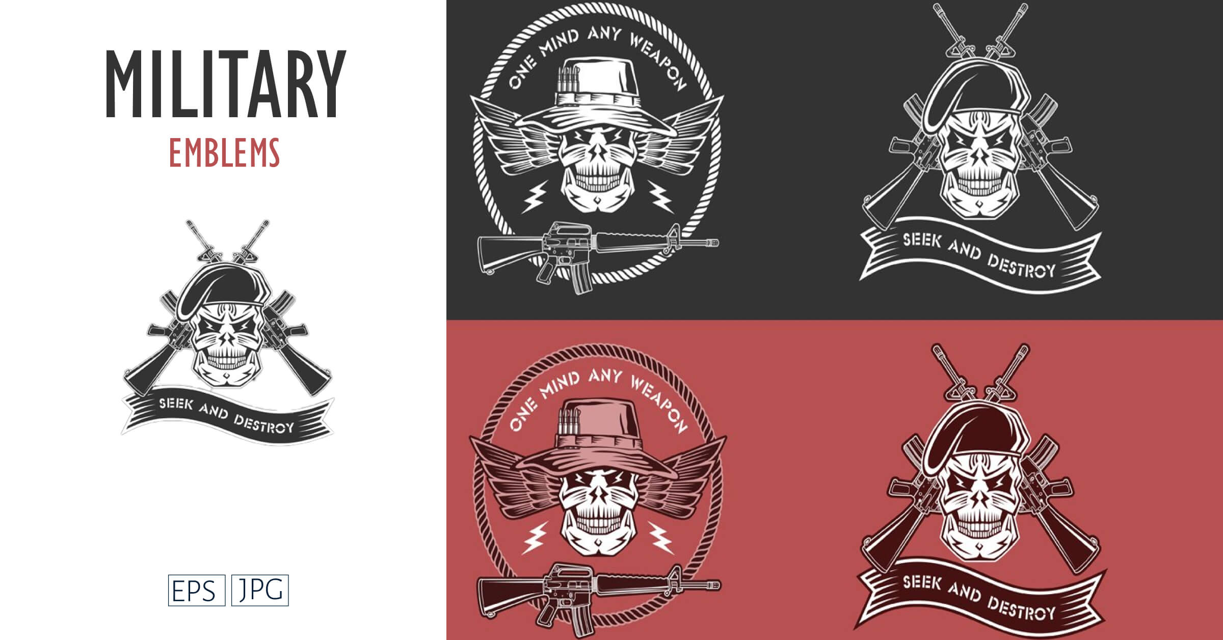 Military emblem with the image of a skull and weapons.